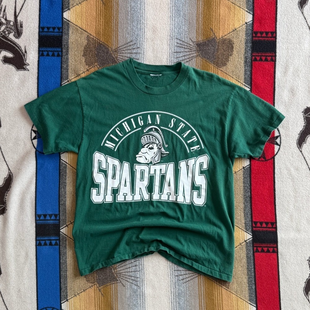 Vintage Michigan State Spartans T-Shirt Green Sparty Graphic Large MSU Tee